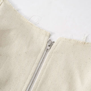 Zip-up backless corset raw hem tube top