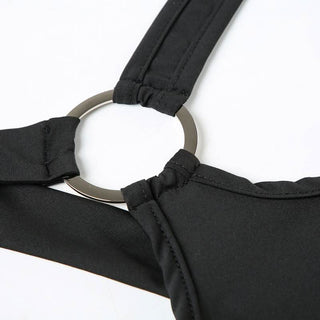 Hollow out o ring button irregular solid bodysuit