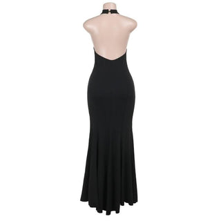 Halter backless high slit solid maxi dress-final-sale