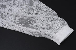 Long puff sleeve lace see through flower applique backless crop top