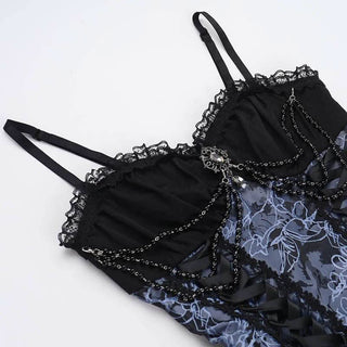 Sweetheart neck beaded smocked lace up cami mini dress