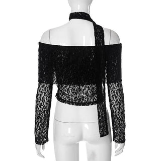 Off shoulder long sleeve lace top