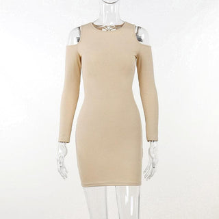 Long sleeve solid hollow out lace up self tie cut out mini dress