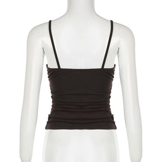 Ruffle v neck print patchwork ruched cami top