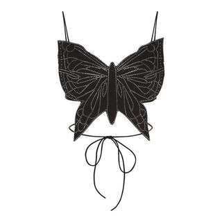 Butterfly pattern beaded knotted cami top