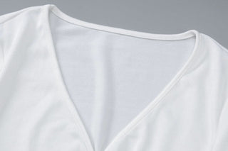 Long flared sleeve v neck button solid midi skirt set