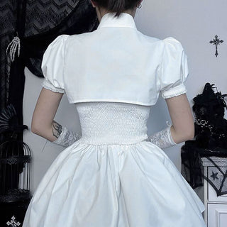 Puff sleeve solid button shrug top