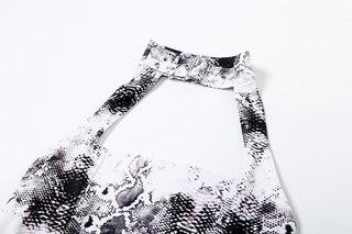 Halter snake print buckle backless mini dress