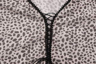 Long sleeve leopard print lace up ruched skirt set