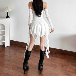 Off shoulder ruched long sleeve solid mini dress