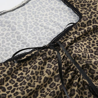 Leopard print long sleeve mesh crop top