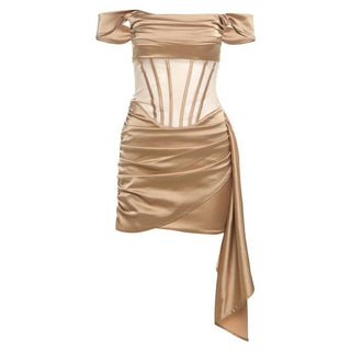 Off shoulder ruched corset mini dress