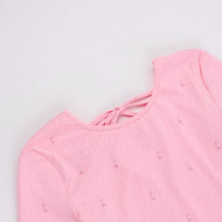 Crewneck long sleeve beaded backless mini dress