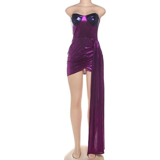 Sweetheart neck contrast metallic mini dress