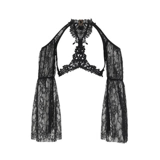 Long sleeve off shoulder lace hollow out shrug cut out top