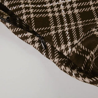 Plaid irregular zip-up contrast midi skirt