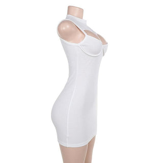 Crewneck sleeveless hollow out ribbed cut out mini dress