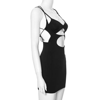 Hollow out cross back backless cami cut out mini dress