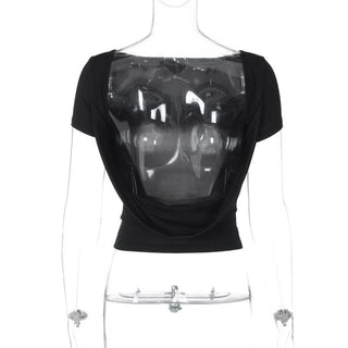 Short sleeve round neck solid backless top
