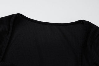 Long sleeve ribbed hollow out cut out mini dress