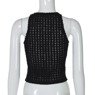 Sleeveless crewneck textured tank top