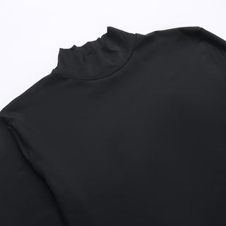 Self tie high neck solid long sleeve irregular slit maxi skirt set