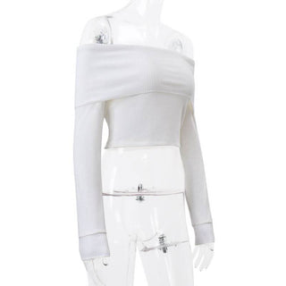 Off shoulder long sleeve knitted solid top