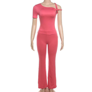 Short sleeve irregular crewneck solid pant set