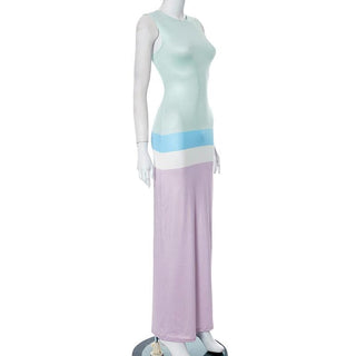 Sleeveless crewneck contrast striped maxi dress