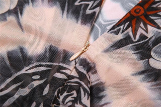 Sheer mesh abstract contrast see through long sleeve high neck jumpsuit