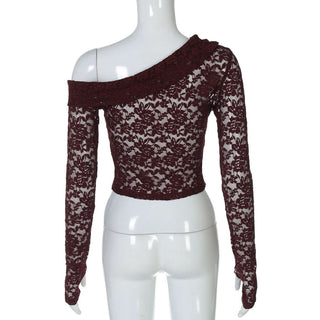 Off shoulder long sleeve lace top