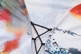 Lace up contrast flared sleeve self tie tie dye mini dress