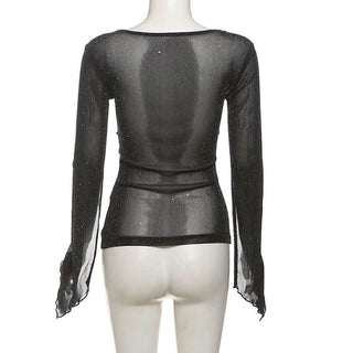Long sleeve mesh glitter top