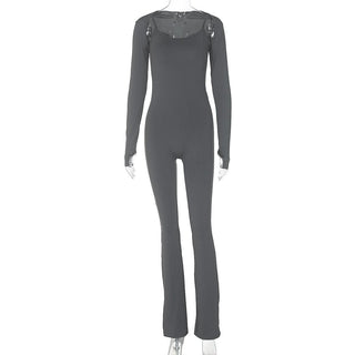 U neck long sleeve solid shrug 2 piece cami jumpsuit
