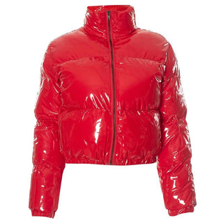 Long sleeve turnover collar zip-up PU leather top