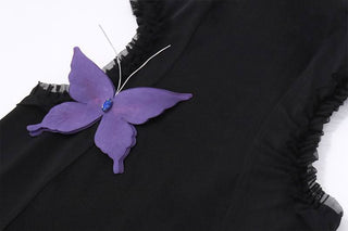 Halter butterfly applique hollow out mesh cut out maxi dress