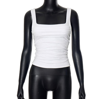Square neck ruched backless solid top