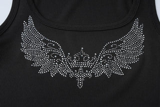 U neck beaded ribbed contrast tank top