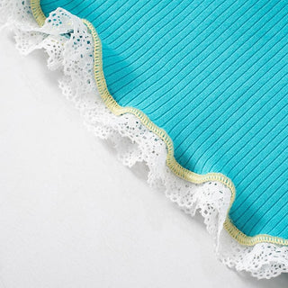 Lace hem ruffle bowknot ribbed cami crop top