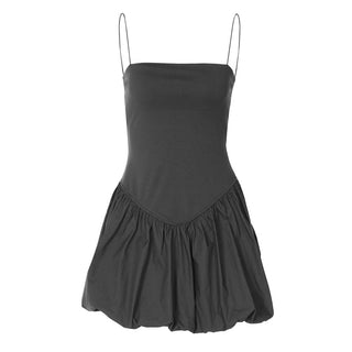 Ruched square neck solid cami mini dress