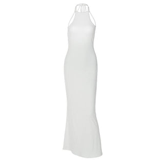 Halter solid sleeveless backless self tie maxi dress
