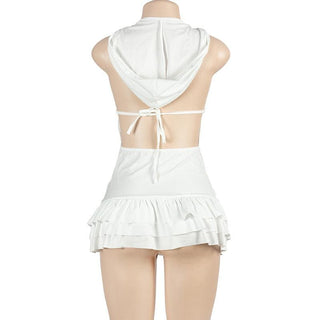V neck hoodie ruched cross print mini dress