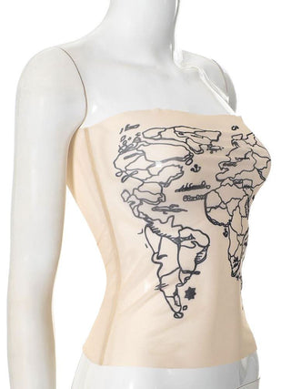 Sheer mesh abstract print backless tube top