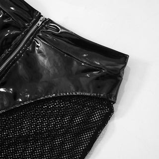 Long sleeve PU leather zip-up turnover collar pant set