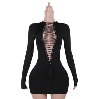 Long sleeve lace up mini dress