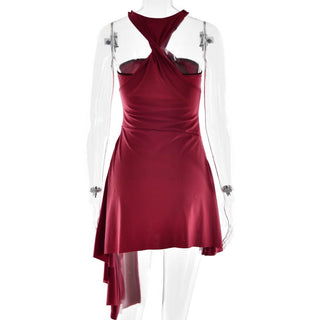 Halter ruched solid mini dress
