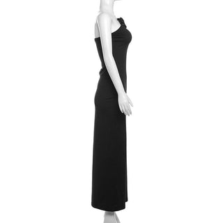 One shoulder flower applique maxi dress