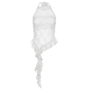 Halter mesh ruffle backless top