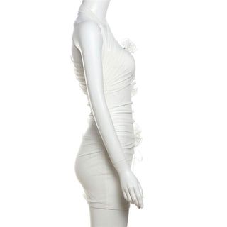 Halter flower applique mesh mini dress