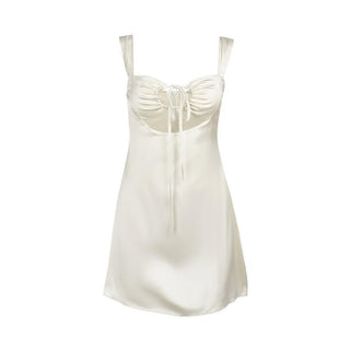 Drawstring ruched satin hollow out cami cut out mini dress